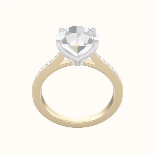 Tapered Channel Set Engagement Ring With Petal Four Prong Head