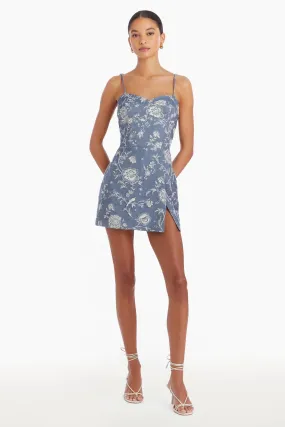 Taylor Skort Romper in Denim Brocade