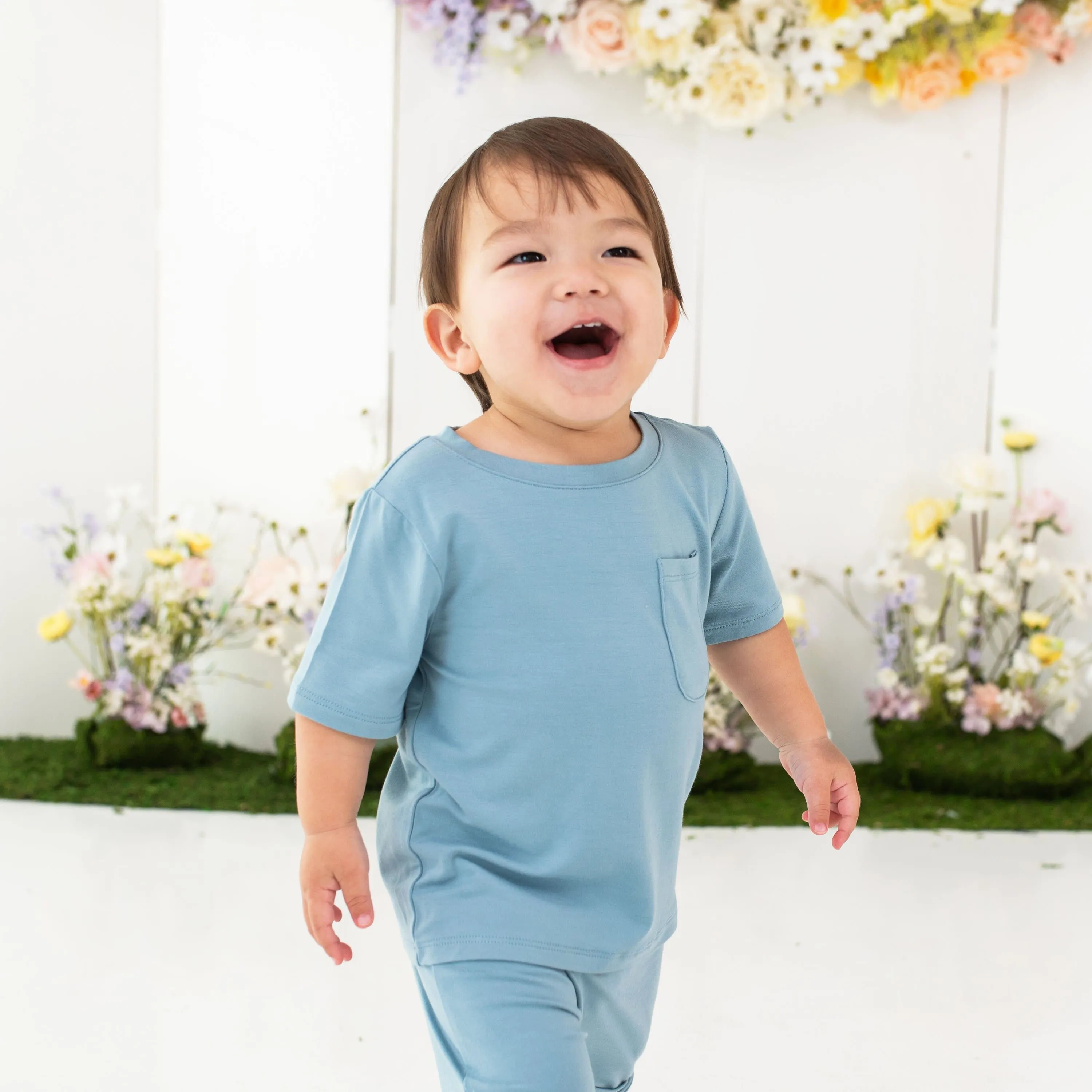 Toddler Crew Neck Tee in Dusty Blue